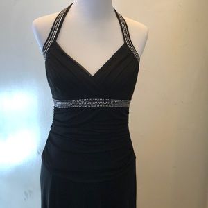 Halter top-Long black dress with rhinestones